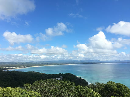 strand, himmel, aussie, vand, skønhed i naturen, scenics - natur, sky - himmel, hav, rolig scene, ro, plante, natur, dag, ingen mennesker, blå, træ, ikke-urbane scene, bjerg, idyllisk, miljø, udendørs, 4K, CC0, offentligt domæne, royaltyfrie