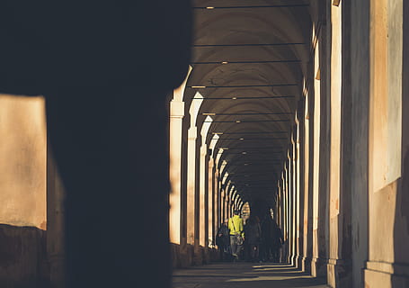 de cerca, foto, pasillo, gente, para caminar, beige, pared, edificio, arquitectura, columna, arco, puente - estructura hecha por el hombre, columna arquitectonica, en una fila, nadie, adentro, el camino a seguir, luz del sol, estructura construida, naturaleza, dirección, día, lugar de adoración, historia, el pasado, perspectiva decreciente, arcada, columnata, 4K, CC0, dominio público, libre de derechos