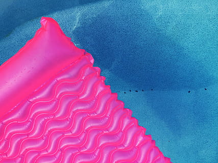 pink, inflatable pool, float, inside, swim, pool, bed, blue, life buoy, vacation, red, multi colored, no people, close-up, outdoors, day, freshness, full frame, pattern, backgrounds, indoors, creativity, art and craft, pink color, high angle view, beauty in nature, textured, abstract, still life, nature, variation, 2K, CC0, public domain, royalty free