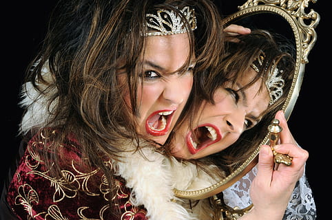 rage, cry, feeling, portrait, headshot, women, looking at camera, two people, adult, beauty, happiness, smiling, costume, beautiful woman, front view, emotion, indoors, young adult, fashion, people, young women, clothing, hair, hairstyle, mouth open, 4K, CC0, public domain, royalty free