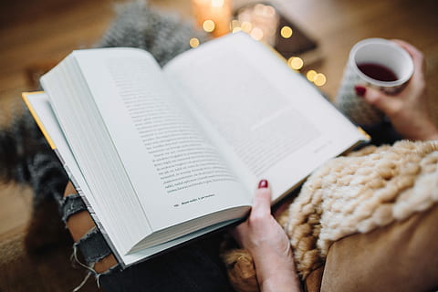 woman drinking tea, reading book, Woman, drinking, tea, female, home, book, reading, time, pillows, comfortable, cozy, hygge, fruit tea, fairy lights, people, women, one Person, adult, literature, caucasian Ethnicity, indoors, females, lifestyles, holding, sitting, human body part, human hand, selective focus, publication, activity, real people, paper, leisure activity, education, hand, hat, open, over the shoulder view, 5K