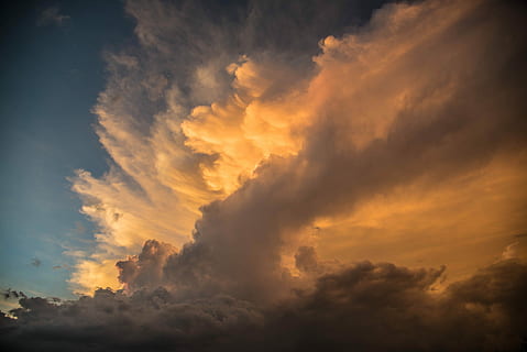 weiße Wolken, Kumuluswolken, Wolke, Wolkengebilde, Himmel, Sonnenuntergang, Natur, Dramatischer Himmel, Schicht, Orange, Blau, Farbe, colore, Atardecer, nube, Gold, wolke - himmel, Szenen - Natur, Schönheit in der Natur, Ruhe, keine Leute, ruhige Szene, orange Farbe, idyllisch, draußen, Umgebung, Nicht-städtische Szene, Flachwinkelansicht, bedeckt, Silhouette, 5K, CC0, gemeinfrei, lizenzfrei