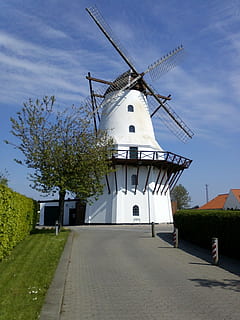 mulino, mulino a vento, Kolding, Danimarca, vento, costa, mare del Nord, mare Baltico, architettura, struttura costruita, esterno dell'edificio, energia rinnovabile, energia alternativa, conservazione dell'ambiente, cielo, mulino a vento tradizionale, energia eolica, turbina eolica, turbina, combustibile e produzione di energia, natura, ambiente, pianta, albero, giorno, nuvola - cielo, direzione, costruzione, all'aperto, nessuno, 2K, CC0, dominio pubblico, privo di copyright