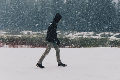 snow, blizzard, winter, cold, walking, guy, man, people, nature, hood, jacket, cold temperature, one person, real people, lifestyles, leisure activity, snowing, full length, field, standing, day, warm clothing, land, clothing, women, beauty in nature, outdoors, extreme weather, 5K, CC0, public domain, royalty free