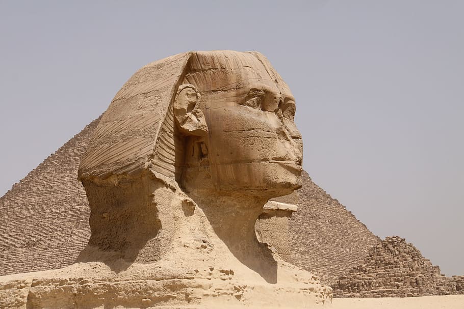 genial, esfinx, giza, piràmide, Egipte, destinacions de viatge, història, el passat, civilització antiga, cel, viatjar, antic, escultura, arquitectura, naturalesa, cap gent, art i artesania, desert, representació humana, terra, cel clar, sòlid, artesania, arqueologia, clima, història antiga, 2K