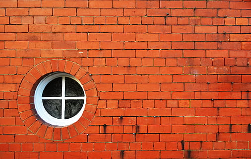 pared, ventana, ladrillo, circulo, fondo, arquitectura, rojo, pared - característica de la construcción, pared de ladrillo, antecedentes, modelo, arquitectura y edificios, exterior del edificio, estructura construida, antiguo, texturizado, nadie, día, forma geometrica, forma, marrón, edificio, fotograma completo, al aire libre, extractor de aire, 4K, CC0, dominio público, libre de derechos