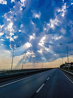 nuvole, strada, tacchino, nuvola - cielo, mezzi di trasporto, autostrada, la strada davanti, lampione, cielo, all'aperto, tramonto, nessuno, direzione, simbolo, cartello, natura, prospettiva decrescente, segnaletica stradale, marcatura, modo di trasporto, connessione, 4K, CC0, dominio pubblico, privo di copyright