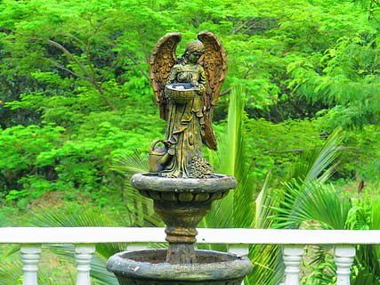 source, garden, spring, plant, nature, green color, day, tree, no people, sculpture, water, art and craft, outdoors, metal, growth, representation, focus on foreground, creativity, land, park - man made space, statue, animal representation, flowing, 4K, CC0, public domain, royalty free