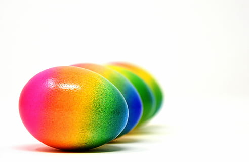 four easter eggs, easter, easter eggs, colored, happy easter, colorful, easter egg, color, egg, decoration, easter greeting, colorful eggs, easter egg painting, spring, multi colored, studio shot, close-up, cut out, white background, no people, holiday, indoors, celebration, single object, food, copy space, food and drink, shiny, vibrant color, 5K, CC0, public domain, royalty free