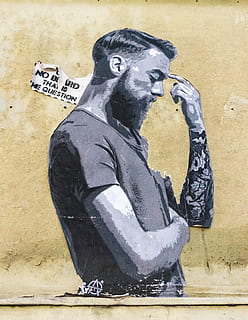 pared, hombre, perfil, pensando, tipo, tatuaje, fachada, Art º, hauswand, arte urbano, mural, pintura, obra de arte, estatua, adulto, escultura, imagen pintada, día, gente, representación, Arte y artesanía, representación humana, creatividad, semejanza masculina, pared - característica de la construcción, nadie, arquitectura, semejanza femenina, pintada, texto, al aire libre, arte, comunicación, de cerca, 4K