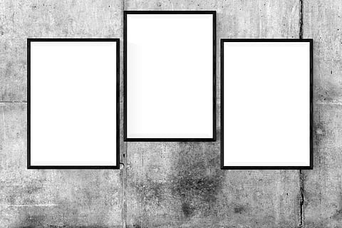 Trois, rectangulaire, blanc, cadres, affiche, maquette, mur, moquer, image, intérieur, Cadre, couleur blanche, espace de copie, construction de murs, personne, vide, rectangle, architecture, couleur noire, art et Artisanat, peintures, la créativité, conception, peindre, fait par l'homme, objet fabriqué par l'homme, à l'intérieur, forme, 5K, CC0, domaine public, libre de droits