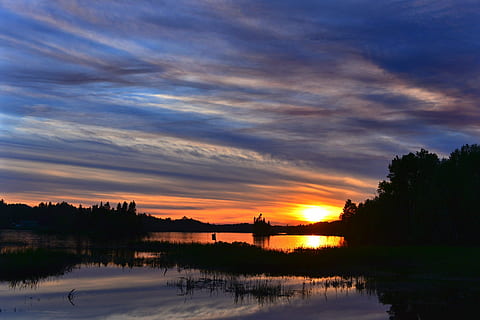 papel de parede do sol, por do sol, crepúsculo, nuvens, tarde, deitado, mentindo natureza, lago, reflexões, leve, cores, arvores, québec, Canadá, céu, agua, nuvem - céu, tranquilidade, reflexão, scenics - natureza, beleza na natureza, cena tranquila, árvore, plantar, cor laranja, natureza, ninguém, silhueta, cena não urbana, panorama, ao ar livre, Dom, céu romântico, 4K, CC0, domínio público, royalty free
