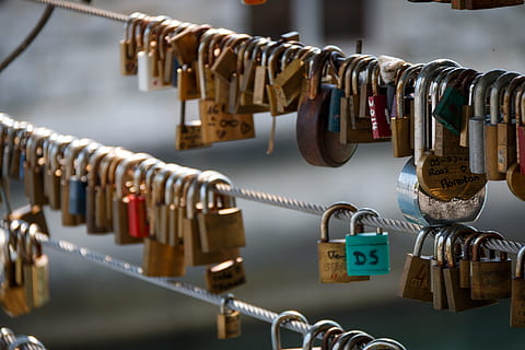 lock, padlock, dear, crowded, romantic, common, love, lift, many, historic, chain, bridge, travel, holiday, city, ljubljana, tourist, hanging, safety, security, large group of objects, love lock, protection, positive emotion, focus on foreground, variation, metal, no people, close-up, railing, connection, emotion, choice, hope - concept, outdoors, 1080P, CC0, public domain, royalty free