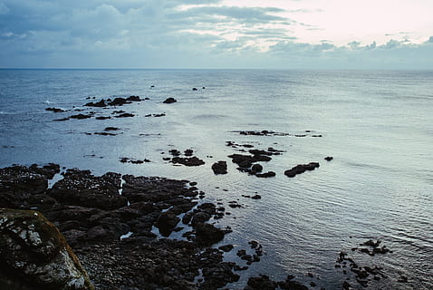sunset, Seascape, after the sunset, landscape, sea, nature, water, no People, beach, coastline, scenics, sky, blue, wave, horizon Over Water, summer, rock - Object, outdoors, beauty In Nature, tranquil Scene, horizon, rock, scenics - nature, solid, tranquility, land, idyllic, non-urban scene, cloud - sky, pebble, rocky coastline, 2K, CC0, public domain, royalty free