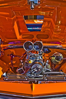 car, chrome, engine, vehicle, retro Styled, collector's Car, land Vehicle, vintage Car, classic, old-fashioned, no people, machinery, transportation, mode of transportation, indoors, technology, close-up, metal, equipment, motor vehicle, red, orange color, machine part, still life, arts culture and entertainment, studio shot, control, 4K, CC0, public domain, royalty free