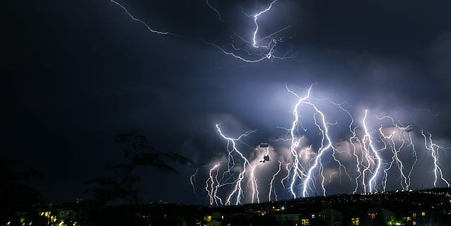 lightnings during nighttime, photography, thunder strike, lightning, cloud, storm, night, thunderstorm, weather, bolt, flash, light, sky, city, phenomenon, nighttime, power in nature, power, cloud - sky, beauty in nature, communication, warning sign, forked lightning, sign, architecture, nature, illuminated, dramatic sky, storm cloud, no people, outdoors, electricity, ominous, cityscape, rain, extreme weather, meteorology, 2K, CC0, public domain, royalty free