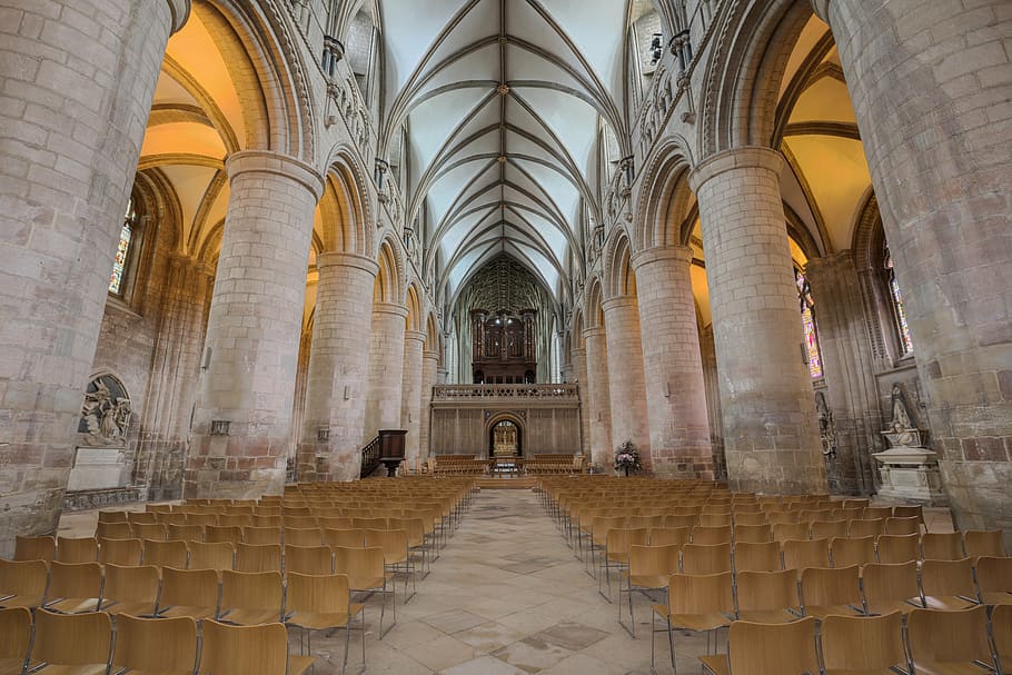 interior de la catedral, marró, cadires, organitzar, endins, Església, llarg, illa, arquitectura, edifici, infraestructura, catedral, interior, disseny, arc, columna arquitectònica, religió, història, lloc de culte, a l'interior, espiritualitat, cap gent, dia, estructura construïda, creença, el passat, destinacions de viatge, en fila, sostre, passadís, estil gòtic, 8K