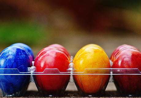 ous de Pasqua, colorit, Pasqua, Feliç Pasqua, ou, de colors, color, vermell, multicolor, menjar, ou de Pasqua, cap gent, imatge en color, primer pla, blau, dia, menjar i beguda, natura morta, centrar-se en primer pla, frescor, alimentació saludable, fruita, arranjament, en fila, costat a costat, grup d'objectes, elecció, benestar, reflexió, fruita de poma, 5K, CC0, domini públic, lliure de regalies