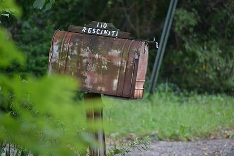cutie poștală, vechi, post, scrisoare, ruginit, vechi, post, letterbox, epocă, retro, poştal, timbre, Poștă, apă, nici o persoana, iarbă, Culoarea verde, zi, în aer liber, selectiv, plantă, text, comunicare, natură, western script, abandonat, teren, camp, deteriorat, să se concentreze asupra primelor elemente, lemn - material, creştere, corespondenţă, 4K, CC0, domeniu public, fără drepturi de autor