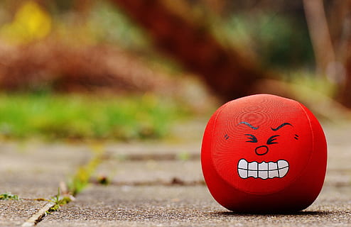 red stress ball, smiley, rage, evil, sour, funny, red, sweet, cute, face, fun, ball, fabric, no people, close-up, focus on foreground, autumn, nature, outdoors, anthropomorphic smiley face, emotion, copy space, leaf, selective focus, text, day, footpath, road, positive emotion, wood - material, smiling, happiness, 5K, CC0, public domain, royalty free
