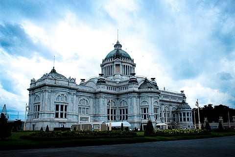 building, architecture, palace, dome, edifice, thailand, villa, building exterior, built structure, sky, cloud - sky, travel destinations, nature, low angle view, travel, no people, day, history, the past, government, city, religion, outdoors, spire, 5K, CC0, public domain, royalty free