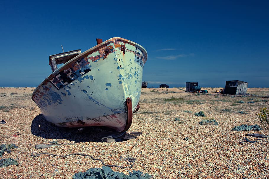 old, abandoned, boat, lies, shingle beach, sunny, day., captured, sunny day, Image, Dungeness, Kent, England, various, shipwreck, nautical Vessel, wreck, beach, sea, rusty, no People, beached, sand, coastline, outdoors, obsolete, broken, nature, sinking, destruction, sunken, sky, land, damaged, crash, mode of transportation, day, metal, run-down, decline, deterioration, blue, transportation, bad condition, weathered, ruined, junkyard, 4K