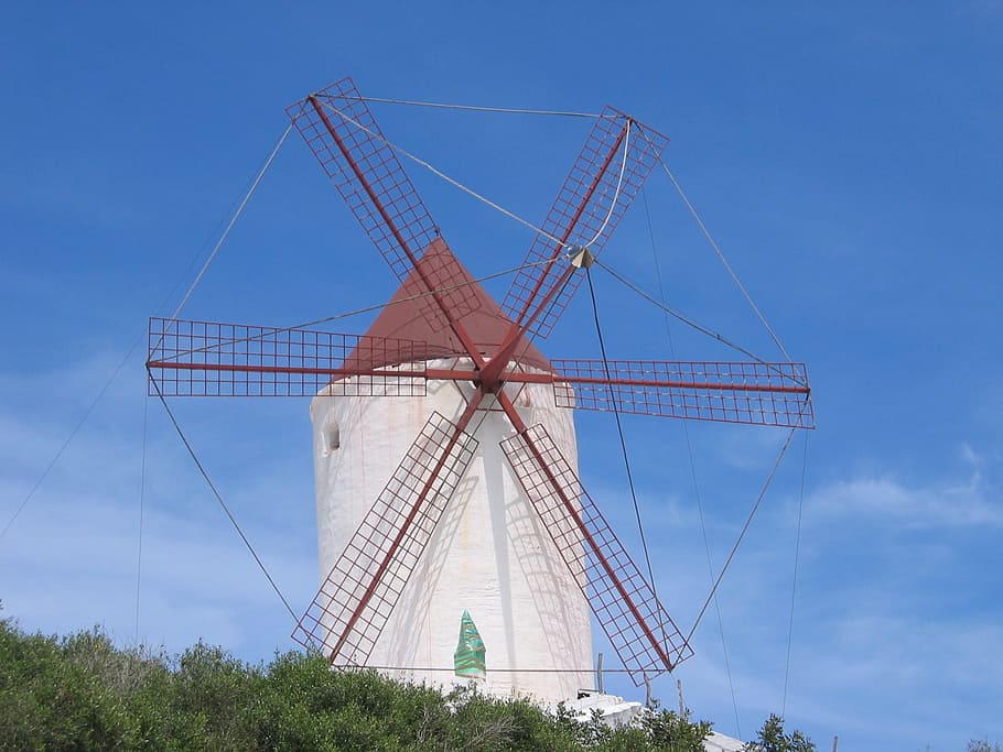 Windmühle, Mühle, Windmühlen, Wind, Mittelmeer, Kraftstoff- und Stromerzeugung, Himmel, Blau, die Architektur, Umweltschutz, gebaute Struktur, Umgebung, Windkraft, erneuerbare Energie, Windkraftanlage, alternative Energie, Natur, Turbine, Tag, Flachwinkelansicht, keine Leute, traditionelle Windmühle, Pflanze, draußen, ländliche Szene, 1080P