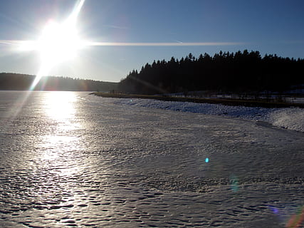 vinter-, Sol, is, kall, natur, vinterbild, himmel, solljus, skönhet i naturen, linsflare, scenics - natur, lugn plats, lugn, vatten, solstråle, träd, kall temperatur, icke-urbana scenen, inget folk, reflexion, solnedgång, landa, ljus, utomhus, starkt upplyst, 2K, CC0, offentligt domän, royaltyfria
