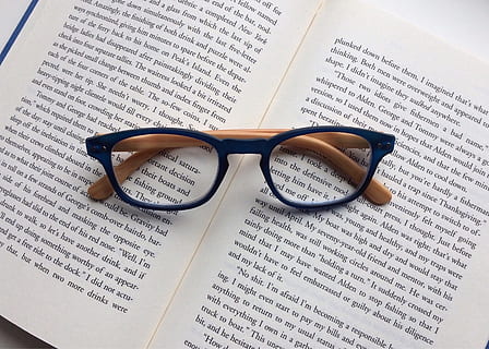 read, reading, book, glasses, readers, literature, publication, text, paper, eyeglasses, education, indoors, western script, no people, close-up, still life, communication, page, open, eyesight, high angle view, learning, expertise, studying, 2K, CC0, public domain, royalty free
