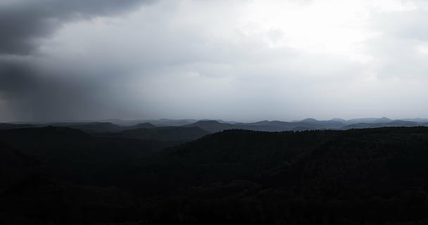 clouds, dark, mountain range, mountains, nature, sky, public domain images, cloud - sky, mountain, beauty in nature, environment, landscape, scenics - nature, tranquility, tranquil scene, no people, non-urban scene, outdoors, copy space, storm, silhouette, fog, 5K, CC0, public domain, royalty free