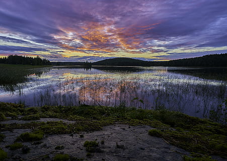 awan, Fajar, senja, rumput, danau, pemandangan, alam, di luar rumah, refleksi, sungai, indah, langit, matahari terbit, matahari terbenam, air, scenics - alam, keindahan di alam, adegan yang tenang, awan - langit, ketenangan, lingkungan Hidup, tidak ada orang, tanah, gunung, menanam, adegan non-urban, idilis, pohon, 5K