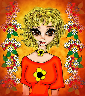 Rubia, fata, atrage, multi colorate, femei, Modă, frumuseţe, privind camera, portret, adult, model, în interior, femeie frumoasă, o persoana, tânăr adult, păr, galben, oameni frumoși, vedere din față, roșu, model floral, machiaj, coafura, 1080P, CC0, domeniu public, fără drepturi de autor