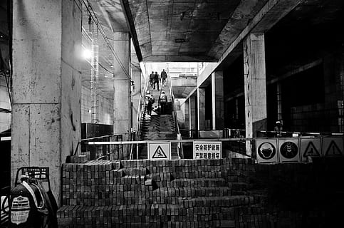 metro construction, platform, outlet, architecture, built structure, no people, indoors, architectural column, transportation, illuminated, connection, lighting equipment, bridge, mode of transportation, text, day, public transportation, wall - building feature, bridge - man made structure, ceiling, city, 4K, CC0, public domain, royalty free