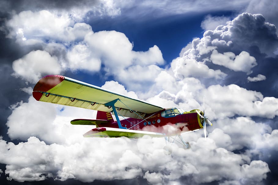 vermell, blanc, avió, volant, cel, durant el dia, avions, volar, núvols, antonov, ala, aventura, núvols de tempesta, hèlix, pis dúplex, viatjar, festa, núvol - cel, vehicle aeri, blau, cloudscape, ala dels avions, transport, biplà, aire, dia, naturalesa, manera de transport, a l'aire lliure, a l'aire, cap gent, vista d’angle baix, moviment, vacances, indústria aeroespacial, 2K