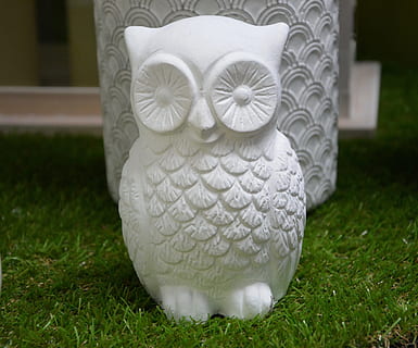 gufo, decorazione dell'oggetto, gufi, gesso, bianca, oggetto, erba, pianta, Colore bianco, nessuno, giorno, prato, avvicinamento, natura, arte e artigianato, modello, colore verde, motivo floreale, all'aperto, concentrarsi sulle conoscenze acquisite, cortile anteriore o posteriore, intaglio - prodotto artigianale, creatività, temi animali, mestiere, parco - spazio creato dall'uomo, 4K, CC0, dominio pubblico, privo di copyright