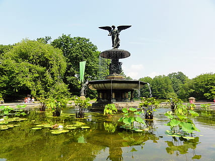 parc, llac, parc, llac, Font, aigua, estany, parc - l'home va fer espai, jardí formal, arbre, jardí ornamental, a l'aire lliure, naturalesa, color verd, arquitectura, reflexió, estàtua, escultura, dia, planta, representació, art i artesania, cel, representació humana, persones incidentals, estructura construïda, 2K, CC0, domini públic, lliure de regalies