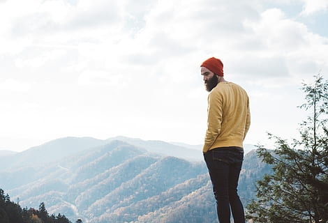 man, beard, hat, mountains, people, landscape, nature, outdoors, one Person, men, adult, color Image, copy Space, day, image Technique, adults Only, time Of Day, image Type, caucasian Ethnicity, winter, viewpoint, human Age, standing, mountain, casual clothing, cloud - sky, sky, mountain range, scenics - nature, beauty in nature, lifestyles, three quarter length, looking, leisure activity, young adult, clothing, 4K