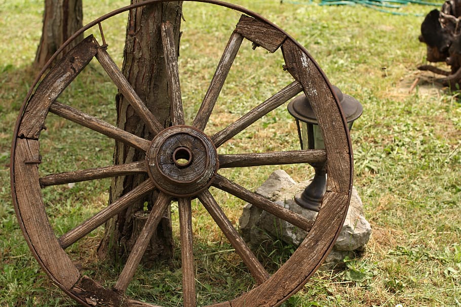 osare, ruota, vecchio, arrugginito, legna, allenatore, ruote, mezzi di trasporto, ruota del carro, erba, legno - materiale, giorno, campo, carrello, pianta, nessuno, obsoleto, natura, terra, albero, abbandonato, all'aperto, corri giù, 5K