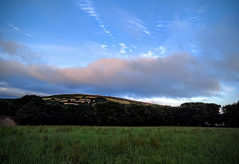 Sunset, Clouds, Hills, Hillside, Cornish, cornwall, valley, kit hill, horizon, fields, landscape, dusk, sky, nature, field, scenics, beauty in nature, cloud - sky, grass, environment, plant, scenics - nature, tranquil scene, tranquility, mountain, land, no people, non-urban scene, tree, plain, day, outdoors, 4K, CC0, public domain, royalty free