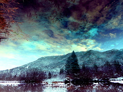 bosc, llac, núvols, fosc, morat, bosc, llac, fosc, porpra, paisatge, reflexió, pi, núvol - cel, hivern, neu, muntanya, naturalesa, a l'aire lliure, cel, escenics - natura, arbre, planta, bellesa a la natura, escena tranquil·la, cap gent, tranquil·litat, temperatura de fred, Serra, escena no urbana, medi ambient, aigua, muntanya nevada, 2K, CC0, domini públic, lliure de regalies