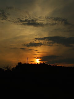 sunset, dusk, twilight, sky, cloud - sky, silhouette, scenics - nature, beauty in nature, tranquility, tranquil scene, orange color, no people, nature, environment, landscape, idyllic, non-urban scene, dramatic sky, outdoors, tree, land, plant, 2K, CC0, public domain, royalty free