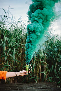 green smoke bomb, smoke bomb, abstract, background, outdoor, green smoke, green, nature, human Hand, smoke - Physical Structure, agriculture, outdoors, people, spraying, human body part, human arm, holding, one person, real people, green color, lifestyles, plant, hand, day, leisure activity, water, body part, women, focus on foreground, growth, human limb, 4K