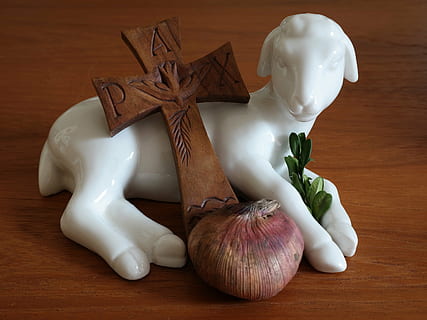 blanco, cerámico, estatuilla de cabra, Pascua de Resurrección, Cordero, cruzar, saludo de pascua, palma, bombilla de gladiolo, bulbo de flor, Schäfchen, Pascua, boj, vivir, viva, Resurrección, vida eterna, comida, material de madera, especia, vegetal, cocina, comida y bebida, mesa, naturaleza muerta, adentro, nadie, ingrediente, el color blanco, frescura, vista de alto ángulo, de cerca, ajo, elección, bienestar, representación, variación, alimentación saludable, 4K, CC0, dominio público, libre de derechos