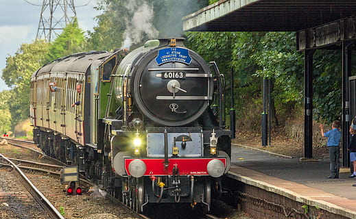Tornado, Rowley Regis, Steam Engine, train - vehicle, railroad track, transportation, locomotive, steam train, rail transportation, train, track, public transportation, mode of transportation, day, tree, number, railroad station, plant, communication, outdoors, passenger train, nature, railroad car, station, 4K, CC0, public domain, royalty free
