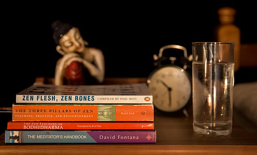 bedside table, sleeping, water, indoors, table, close-up, wood - material, no people, still life, text, antique, communication, stack, focus on foreground, food and drink, book, publication, western script, studio shot, group of objects, selective focus, container, time, clock, black background, 4K, CC0, public domain, royalty free