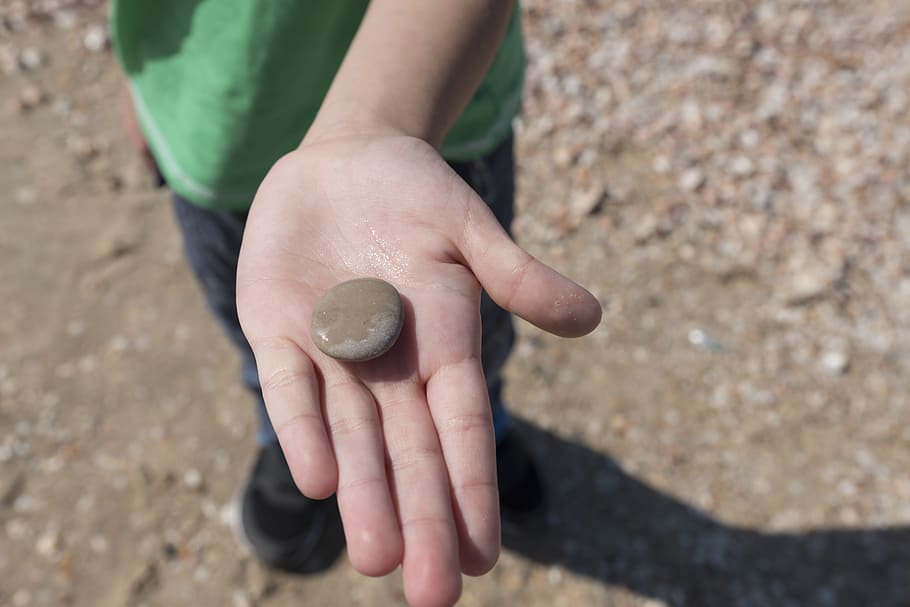 hav, sten-, hånd, barn, småsten, rund, flad, holde, våd, flodbred, menneskelig hånd, udendørs, natur, sten - objekt, rock-objekt, mennesker, bedrift, menneskelig kropsdel, en person, dag, solid, klippe, høj vinkel visning, fokus på forgrunden, rigtige mennesker, finansiere, livsstil, barndom, tæt på, midsection, 5K