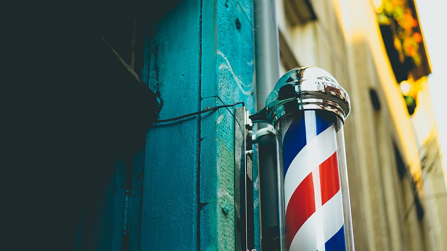tæt på, Foto, barber, pol, bygning, struktur, væg, uden for, USA, arkitektur, blå, rød, stribet, ingen mennesker, flag, murbygningsfunktion, dag, bygning udvendig, bygget struktur, patriotisme, udendørs, selektiv fokusering, natur, meddelelse, by, hvid farve, 5K