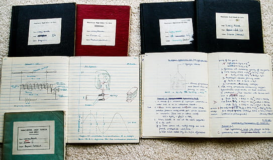 school, book, exercise, science, physics, chemistry, education, diagrams, 1960s, england, paper, text, communication, no people, western script, indoors, wall - building feature, script, reminder, non-western script, handwriting, architecture, old, close-up, publication, sign, bulletin board, 2K