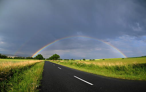 arco Iris, verde, campo, dia, caminho, estrada, céu, panorama, horizonte, nuvens, natureza, clima, verão, nublado, nuvem, tempestade, viagem, República Checa, meio Ambiente, grama, nuvem - céu, plantar, beleza na natureza, cena rural, transporte, scenics - natureza, terra, tranquilidade, cena tranquila, molhado, ninguém, o caminho a seguir, chuva, duplo arco-íris, ao ar livre, 5K, CC0, domínio público, royalty free