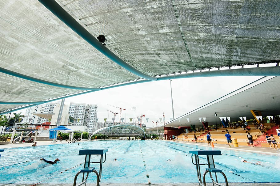 folk indsamling, rundt om, olympisk pool, dag tid, folk svinger, pool, inde, stadion, vand, person, dykkeplads, plaske, tag, bygget struktur, arkitektur, bygning udvendig, svømmepøl, dag, glas - materiale, tilfældige mennesker, by, natur, rigtige mennesker, gruppe af mennesker, afspejling, moderne, fritidsaktivitet, bygning, udendørs, loft, luksus, 5K